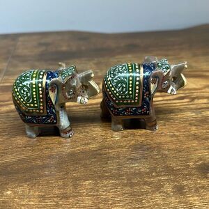 Vtg Hand Carved Painted Marble Stone Elephant Figurine Trunk Up Paper‎ Weight
